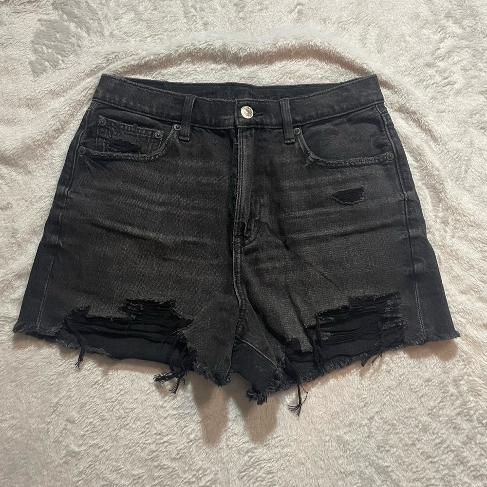 American Eagle Outfitters Black Jean Shorts High-Waisted Distressed